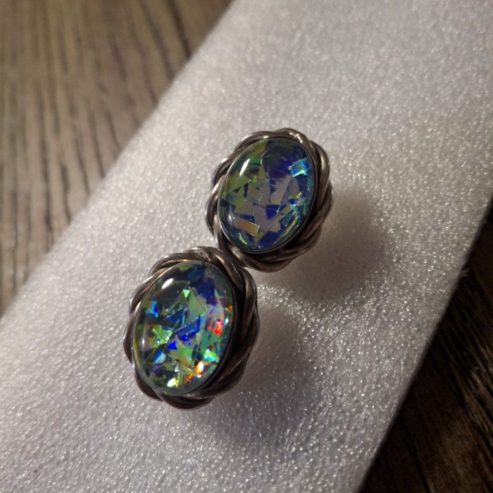 Elegant Silver and aurora Boreralis Blue Crystal Earrings Clip Earrings